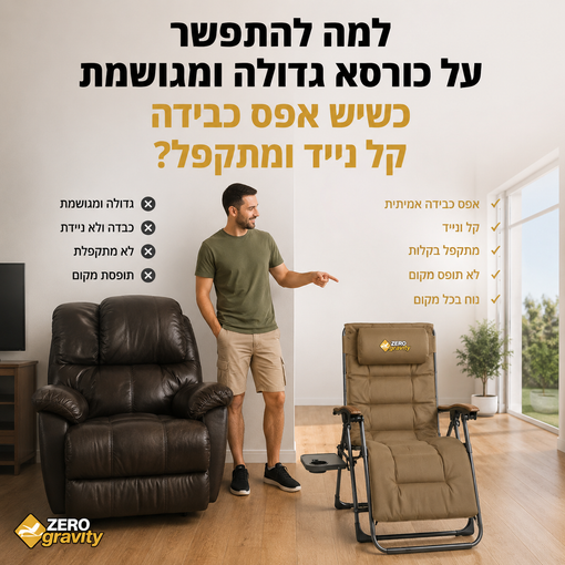 למה להתפשר על כורסא גדולה ומגושמת שיש כורסת אפס כבידה קלה ניידת ומתקפלת?